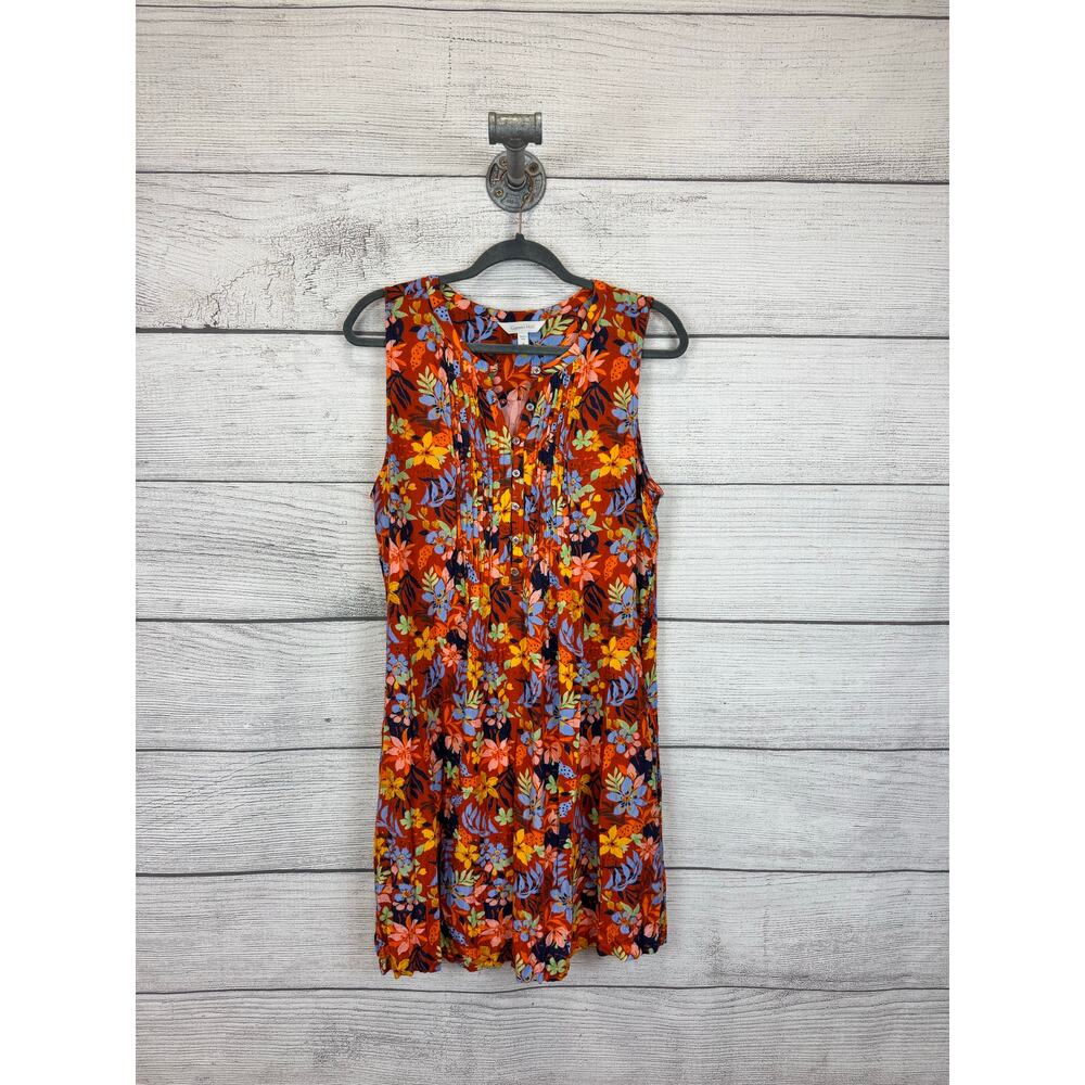Garnet Hill Women's Livvy Crepe Orange Floral Sleeveless Mini Dress Size Medium